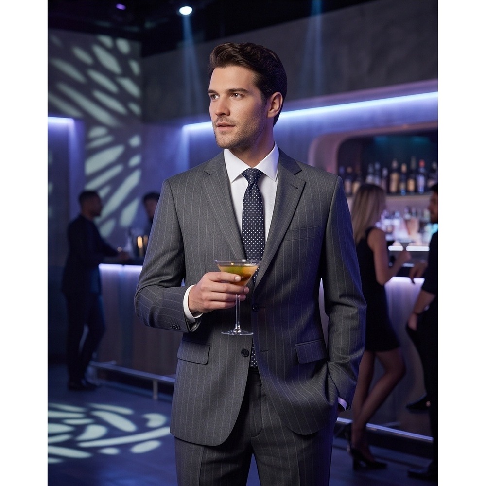Black Saks Fifth Ave Mens Charcoal Grey Pinstripe Two Pc Suit Formal 36R Italy